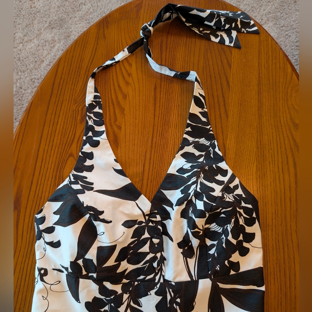 WHBM Elegant Black and White Floral Halter Dress - Picture 3 of 12